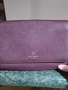 kate spade Plum Textured Leather Fold-Over Clutch